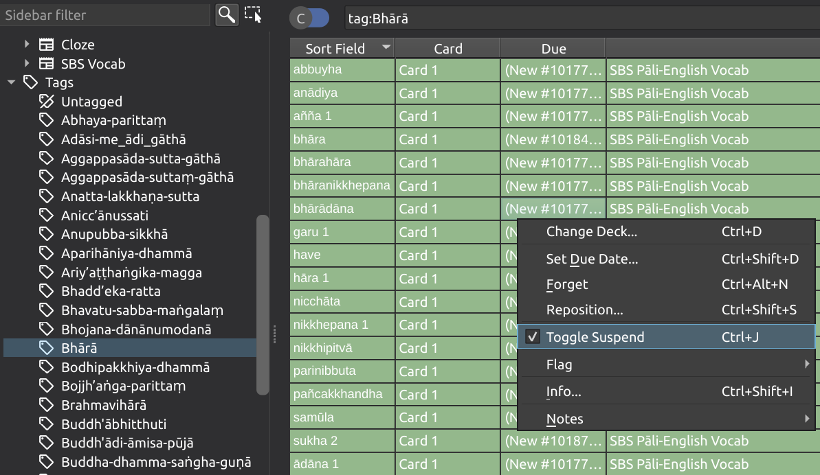 Anki Browse SBS chant selected