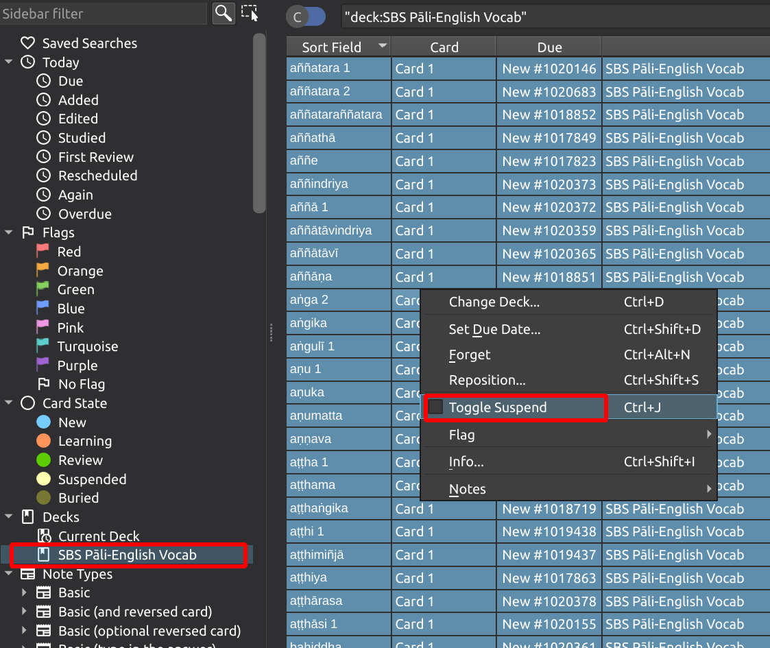 Anki Browse SBS chant tags