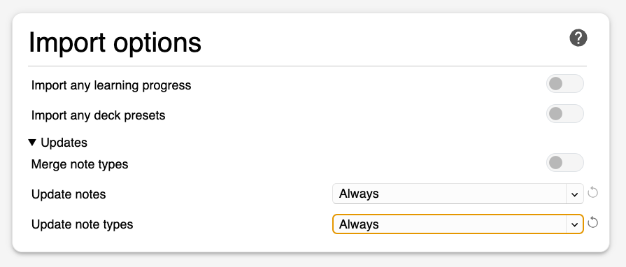Anki Import Settings